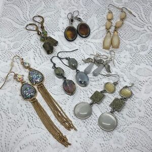 𝅺Bundle lot 7 trendy dangle drop faux gemstones look earrings statement